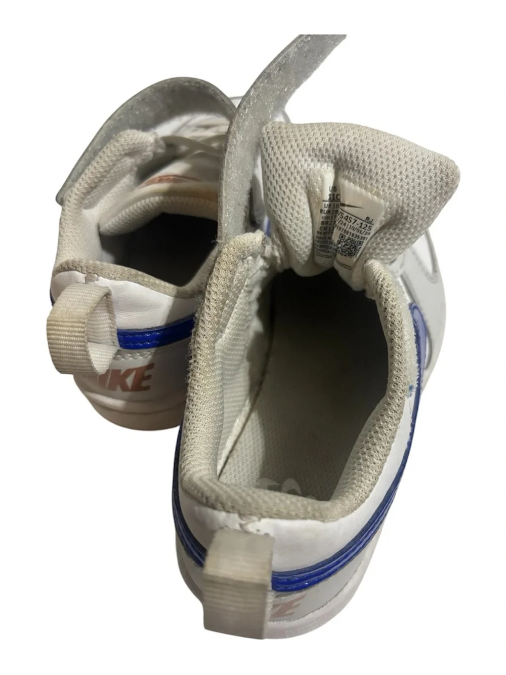 Nike Kids White Sneakers with Royal Blue Swoosh